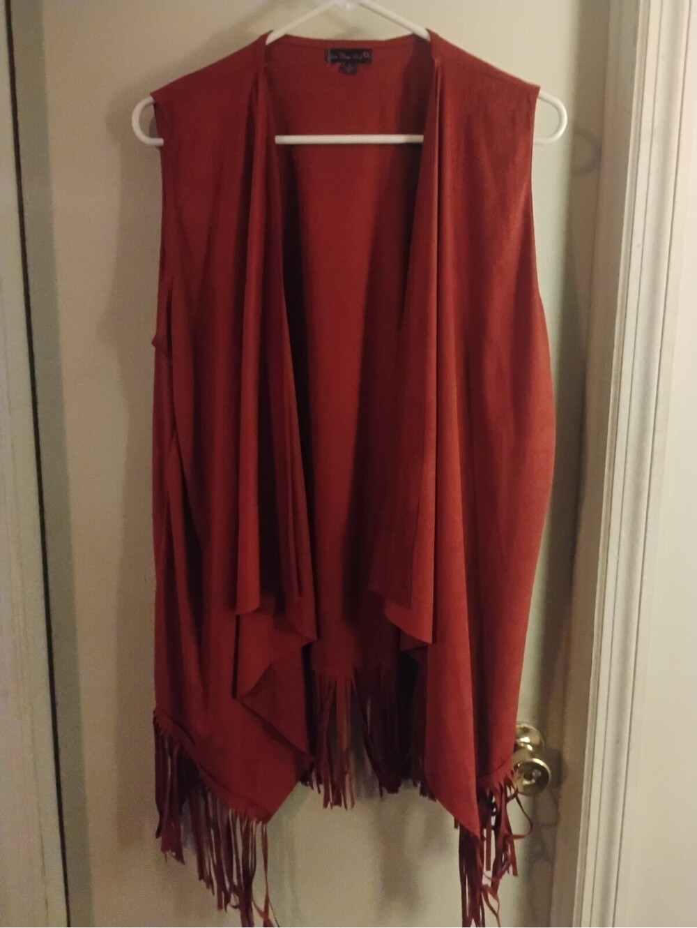 Be.You.tiful Rust Orange Faux Suede Fringe Open Front Vest Size Large